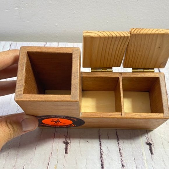 vintage Spoon and Fork holder, Kitchen Box, Spice Box, Wooden Spice Box, Three i - Picture 2 of 10